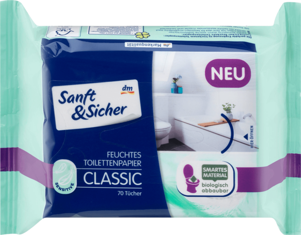 Sanft&Sicher Vochtig Toiletpapier Classic Sensitive Navulpak 70 stuks