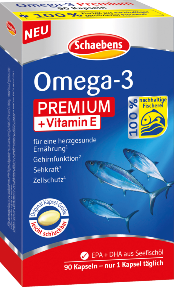 Schaebens Omega 3 Premium + Vitamine E Capsules 90 Stuks
