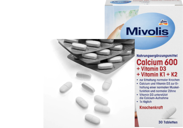 Mivolis Calcium 600 + Vitamine D3 + K1 + K2  30 Stuks