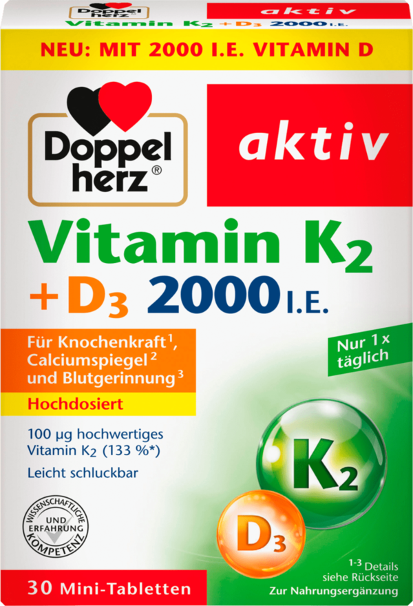 Vitamine K2 + D3 2000, 30 Stuks
