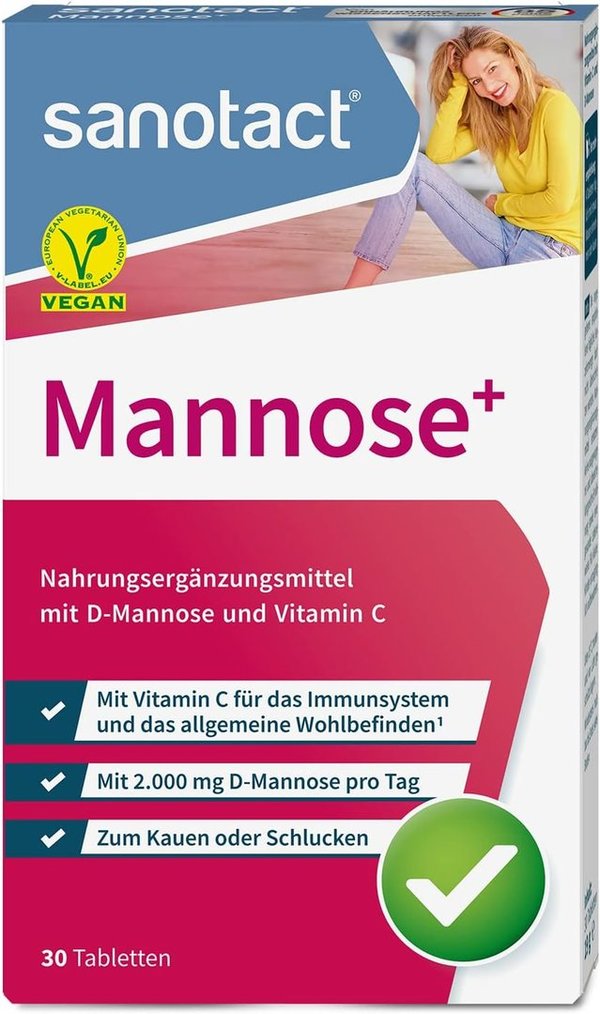 Sanotact Mannose-Capsules om Blaasproblemen af ​​te weren en te Verminderen, 30 Stuks