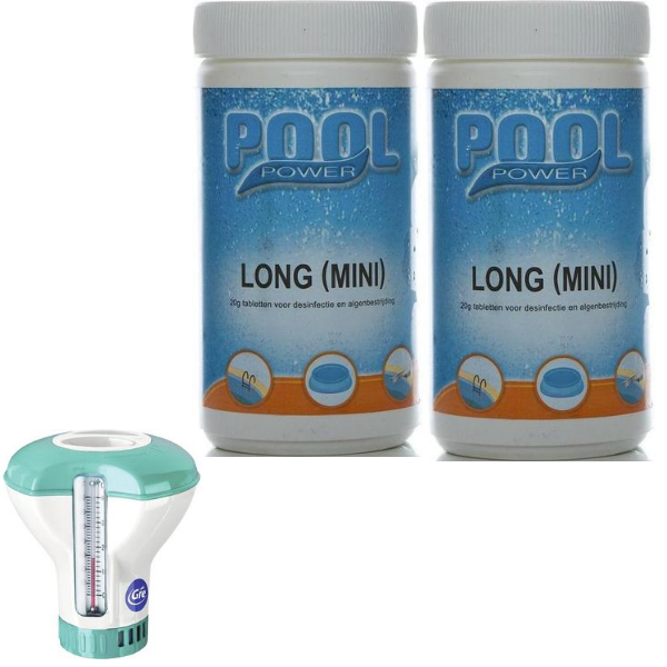 Pool Power long (mini) - 20 grams - Desinfectie Tabletten  2 kg + Chloordrijver Klein