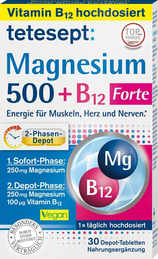 Tetesept Magnesium 500 + B12 Depot 30 Tabletten