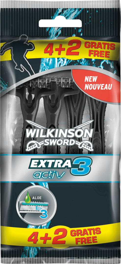 Wilkinson Extra 3 Activ Wegwerpscheermesjes voor Heren 6 Stuks