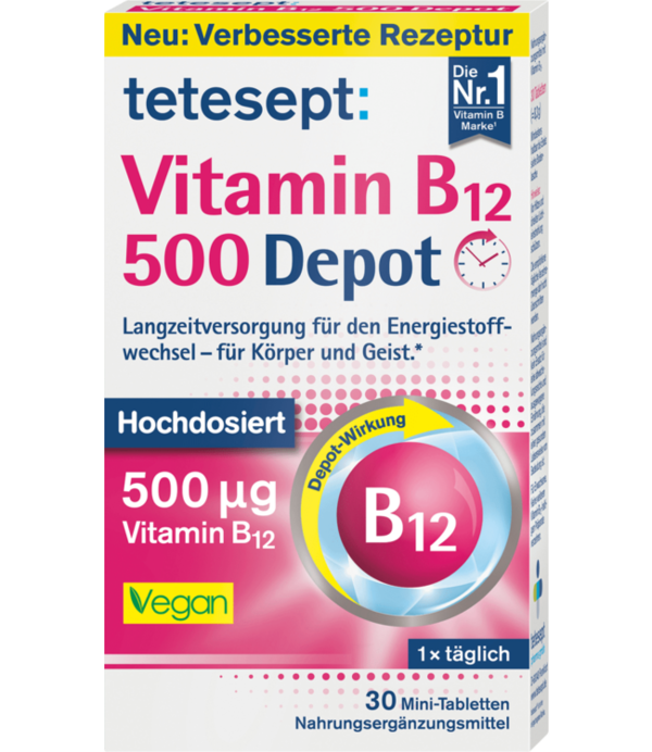 Tetesept Vitamine B12 500 Depot Mini Tabletten, 30 st