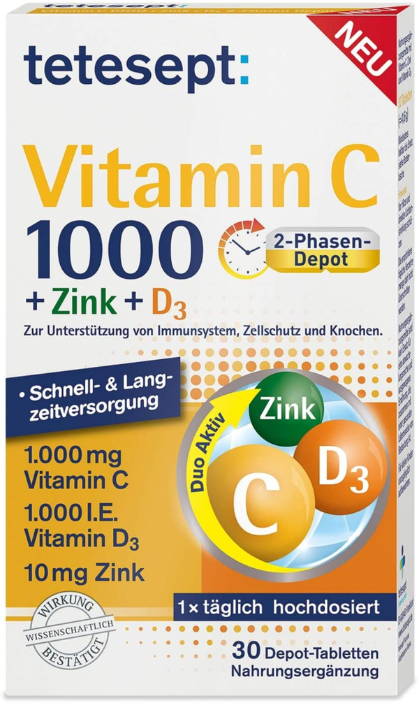 Tetesept Vitamine C + Zink +  Vitamine D3 Tabletten 30 Stuks