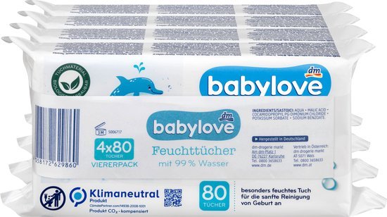 Babylove Billendoekjes met 99% water (4 x 80 stuks), 320 stuks