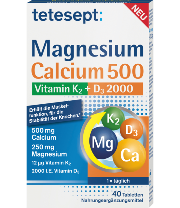 Tetesept Magnesium 500 + K2 + D3 2000 Tabletten, 40 Stuks