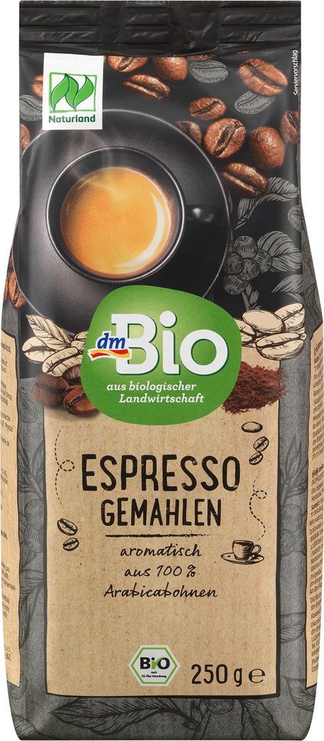 dmBio Koffie, espresso, gemalen, Naturland, 250 g